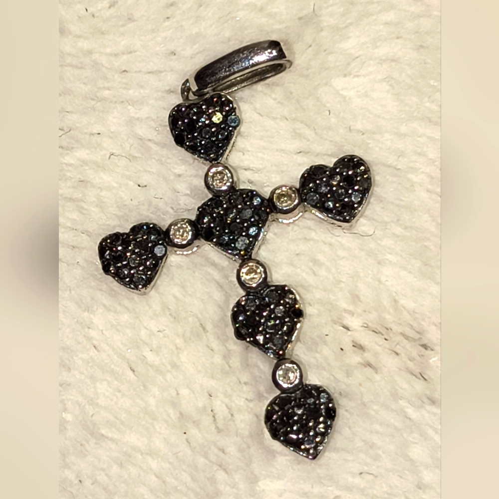 Elegant Black Diamond And 925 SS Cross Pendant
